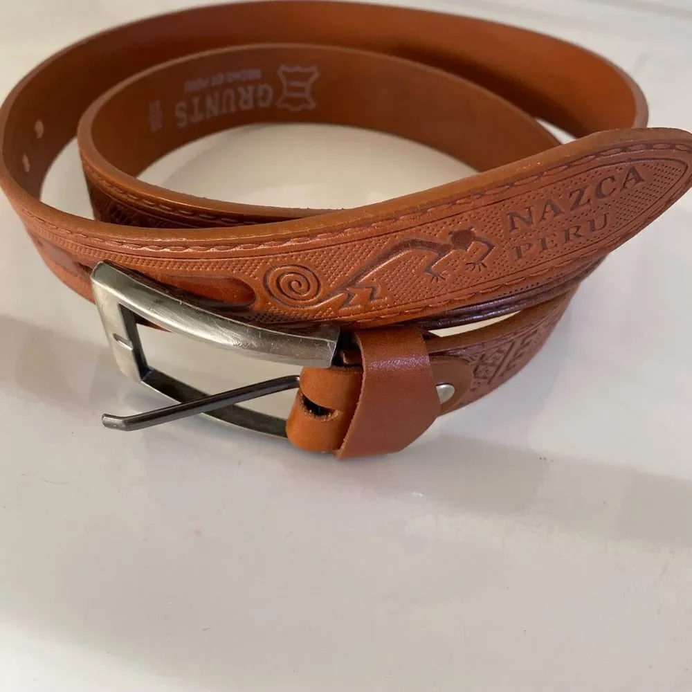 Nazca Lines Designs Men's Genuine Leather Cognac Belt